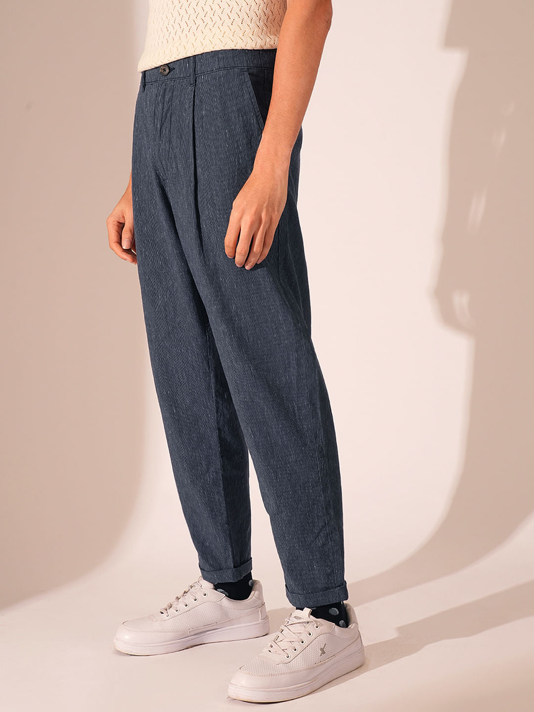 Dark Blue Relaxed Fit Cropped Pants