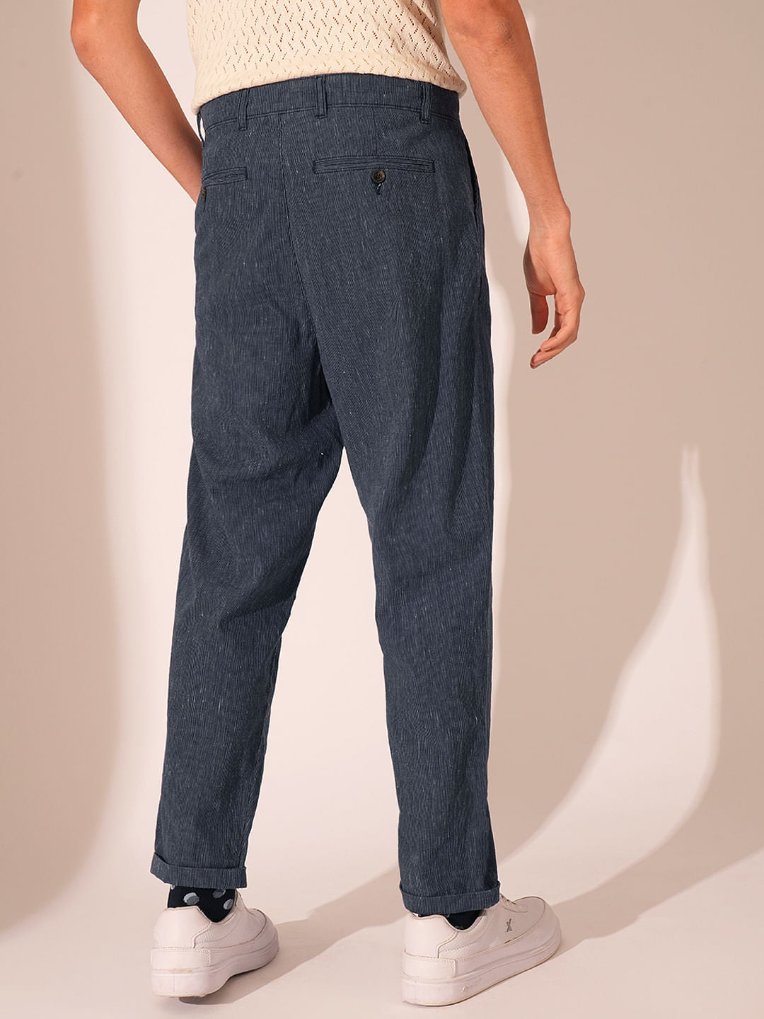 Dark Blue Relaxed Fit Cropped Pants