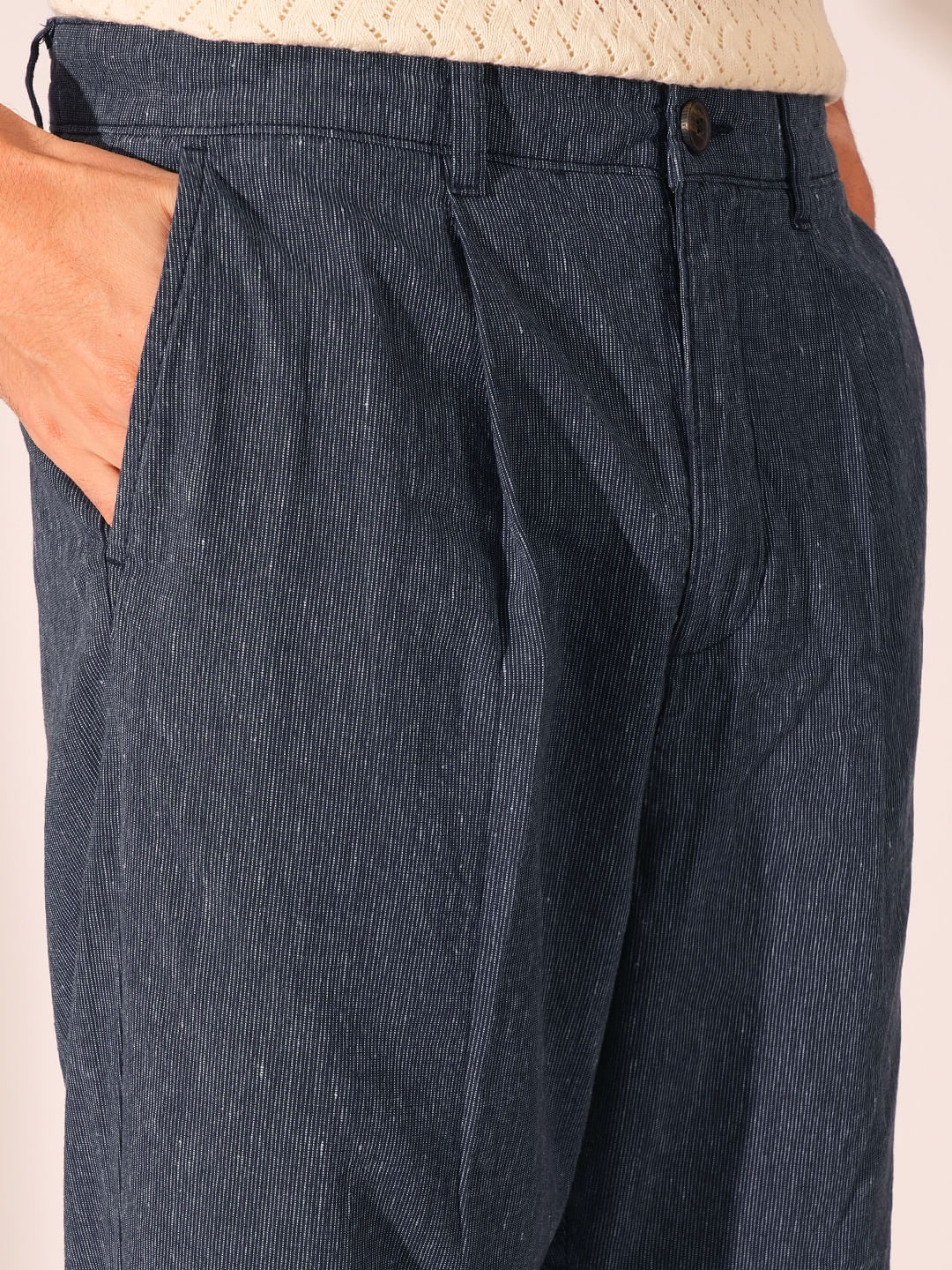 Dark Blue Relaxed Fit Cropped Pants