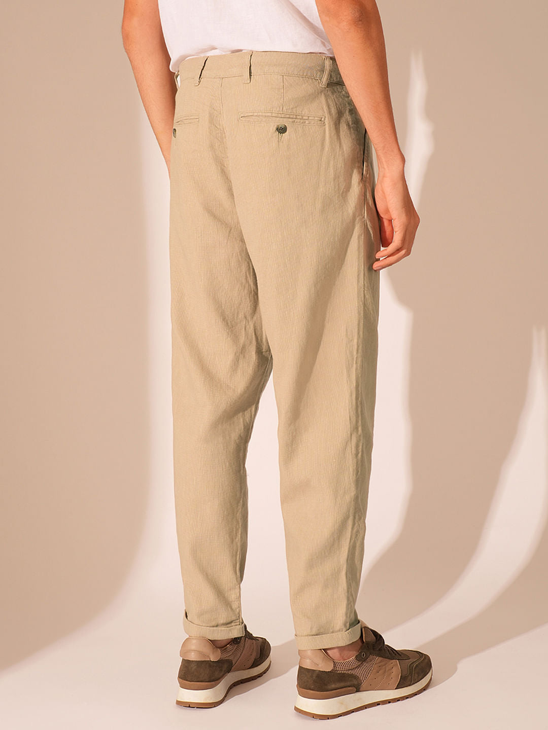 Beige Relaxed Fit Cropped Pants