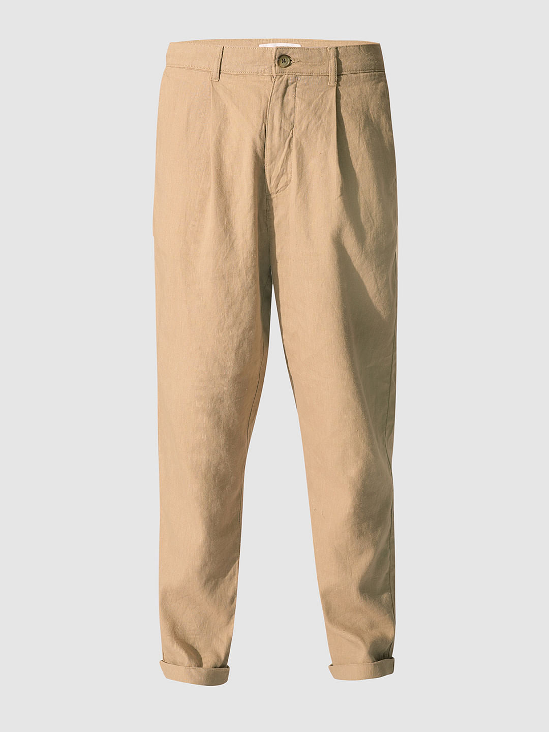 Beige Relaxed Fit Cropped Pants