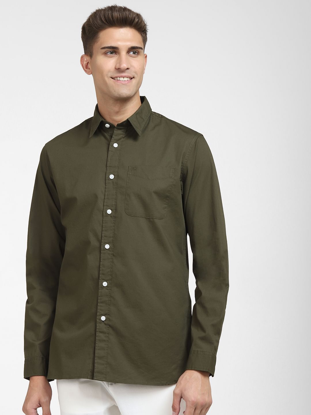 Olive Formal Full Sleeves Shirt