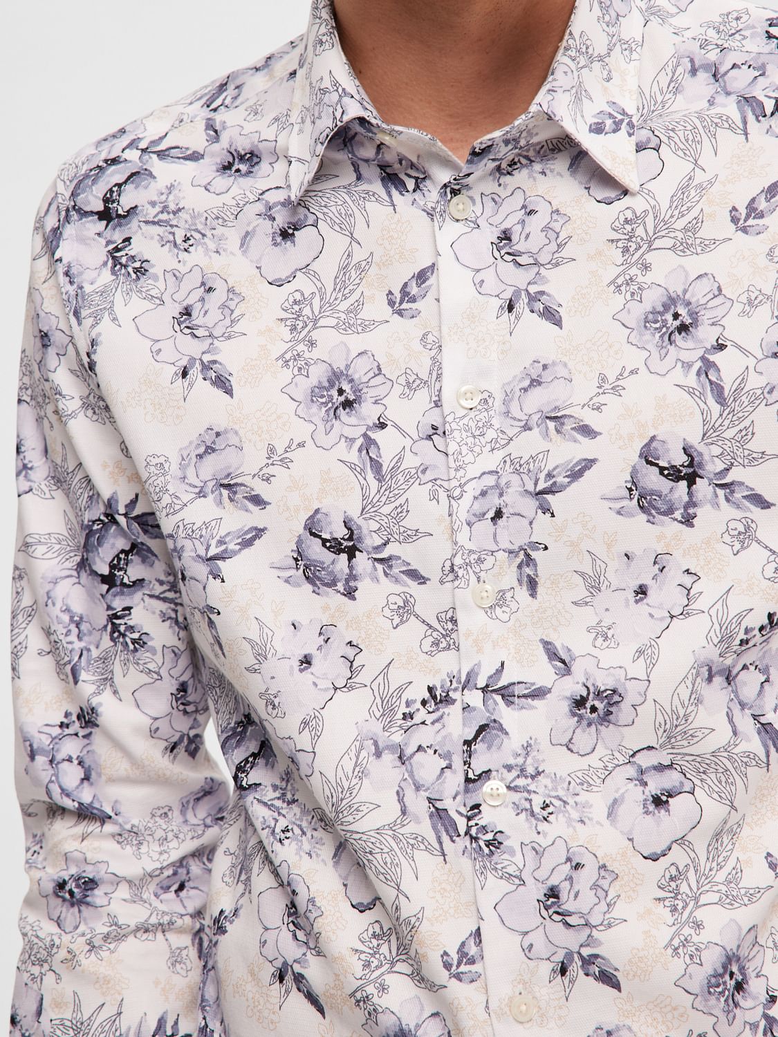 White Floral Full Sleeves Shirt