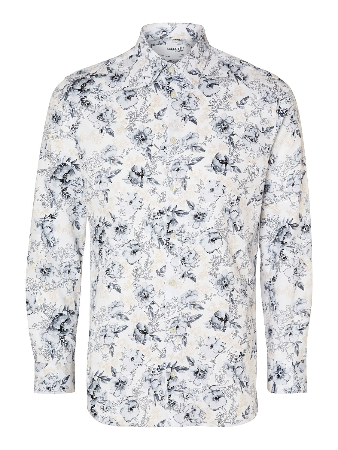 White Floral Full Sleeves Shirt