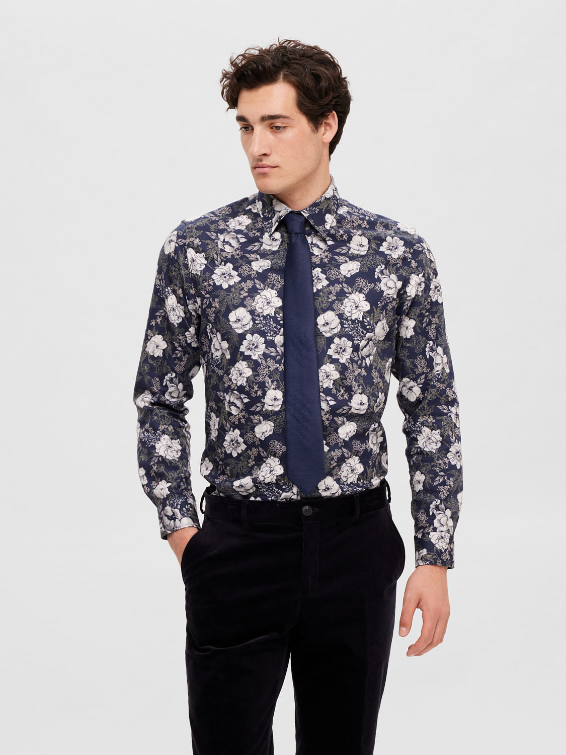 Blue Floral Full Sleeves Shirt