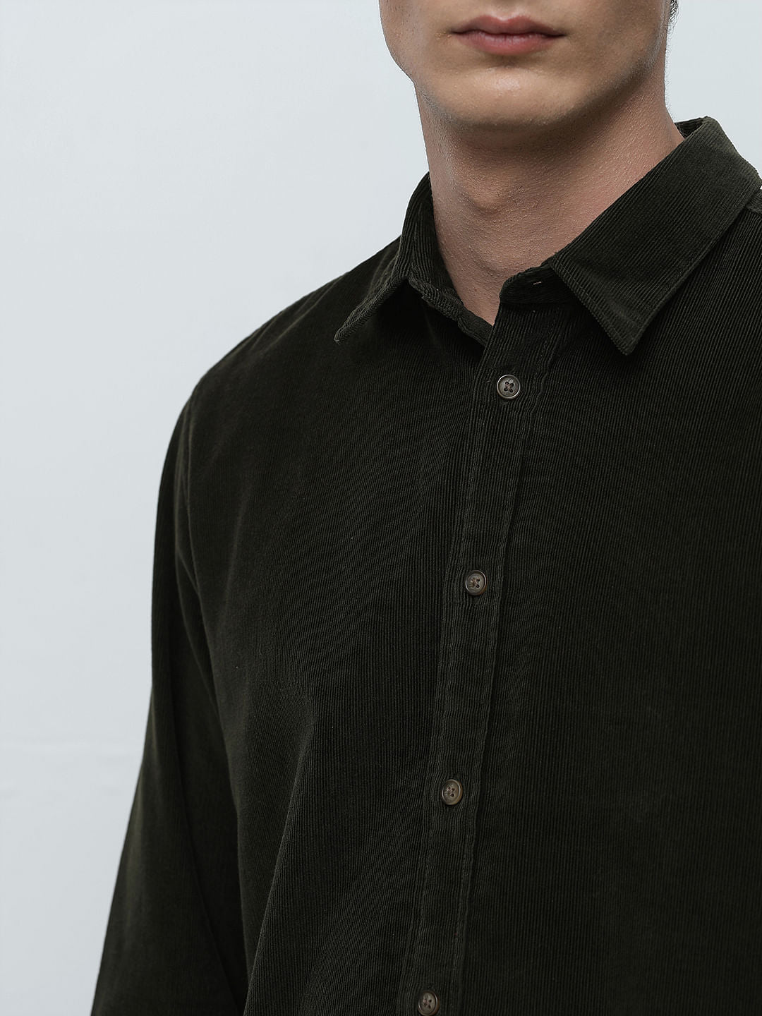 Green Corduroy Full Sleeves Shirt