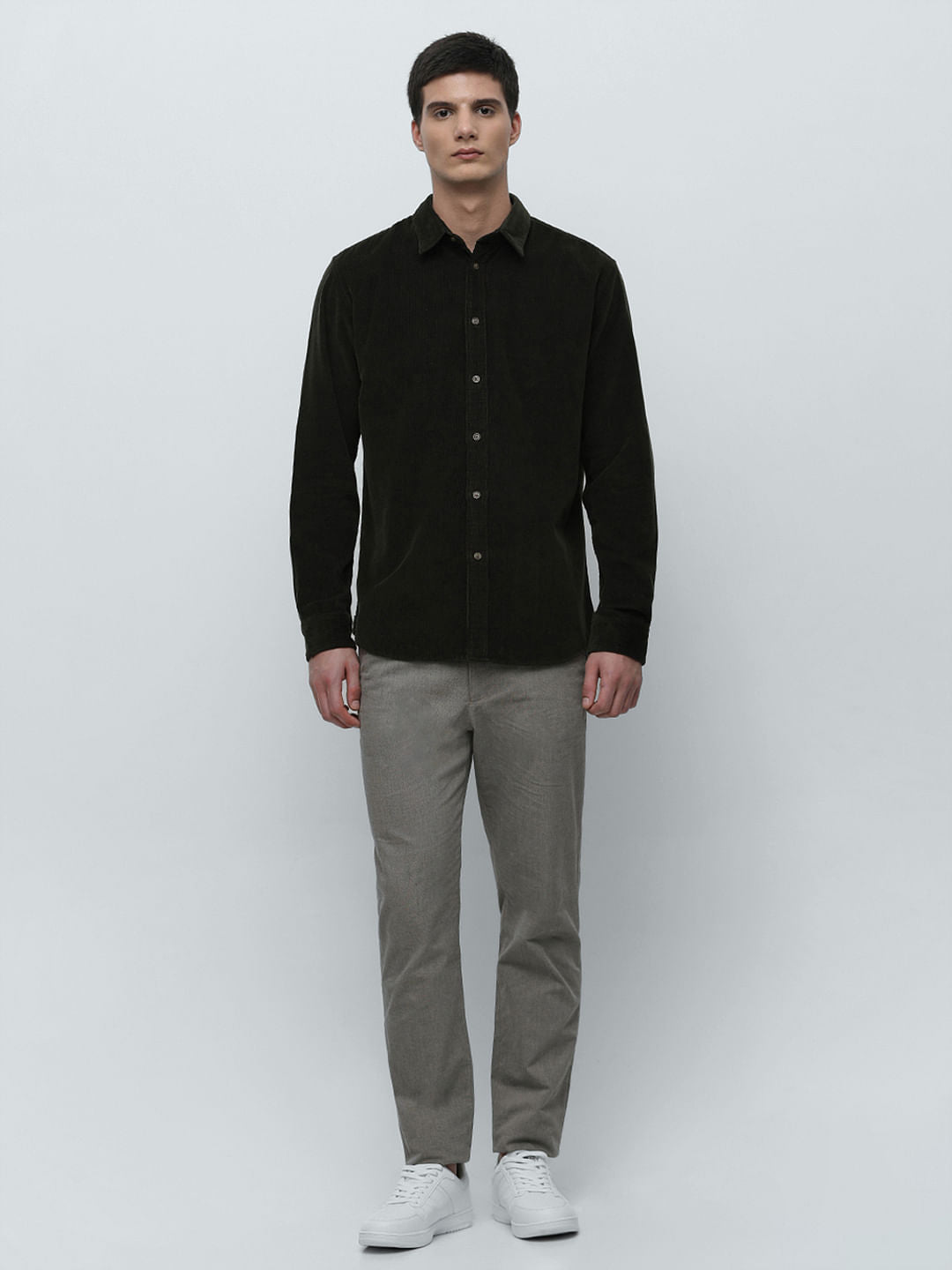 Green Corduroy Full Sleeves Shirt