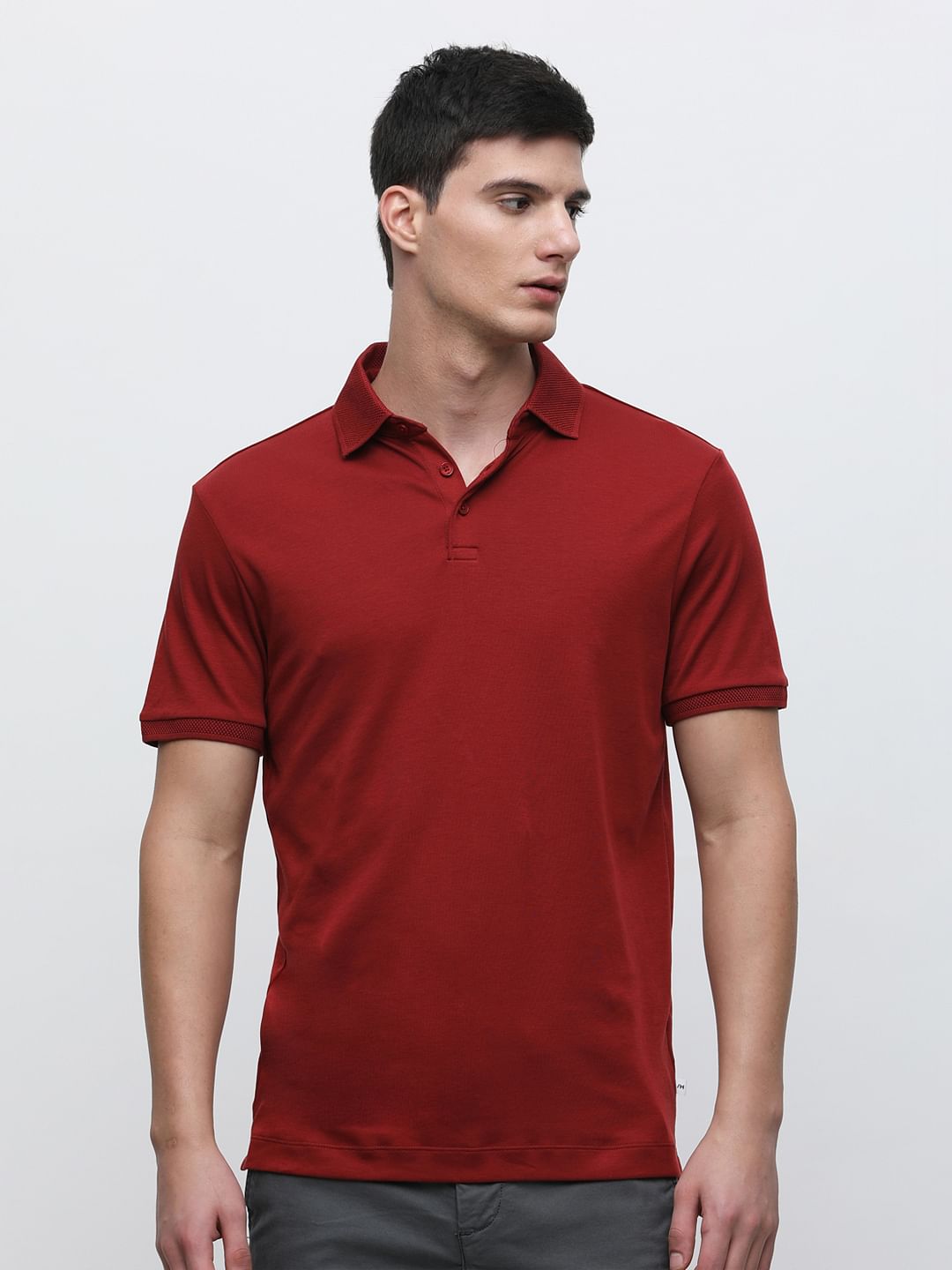 Dark Red Polo Neck T-Shirt