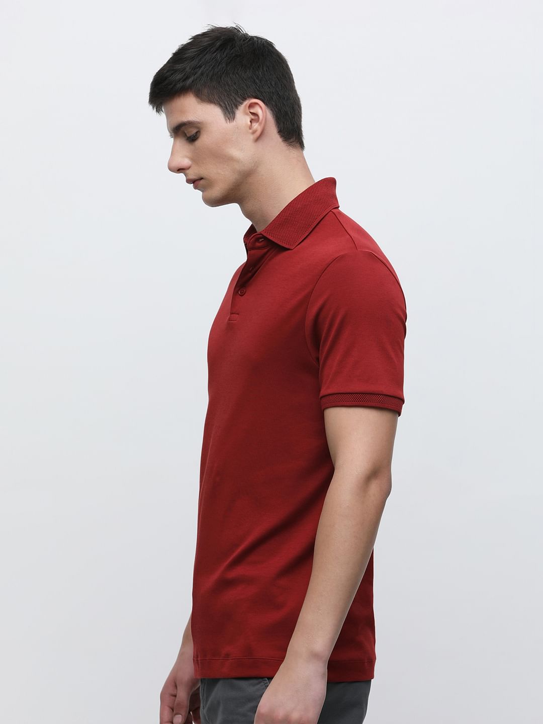 Dark Red Polo Neck T-Shirt