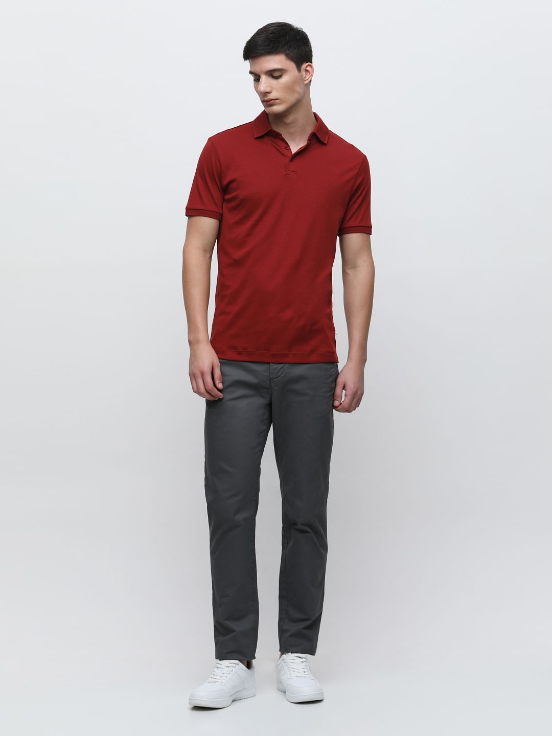 Dark Red Polo Neck T-Shirt