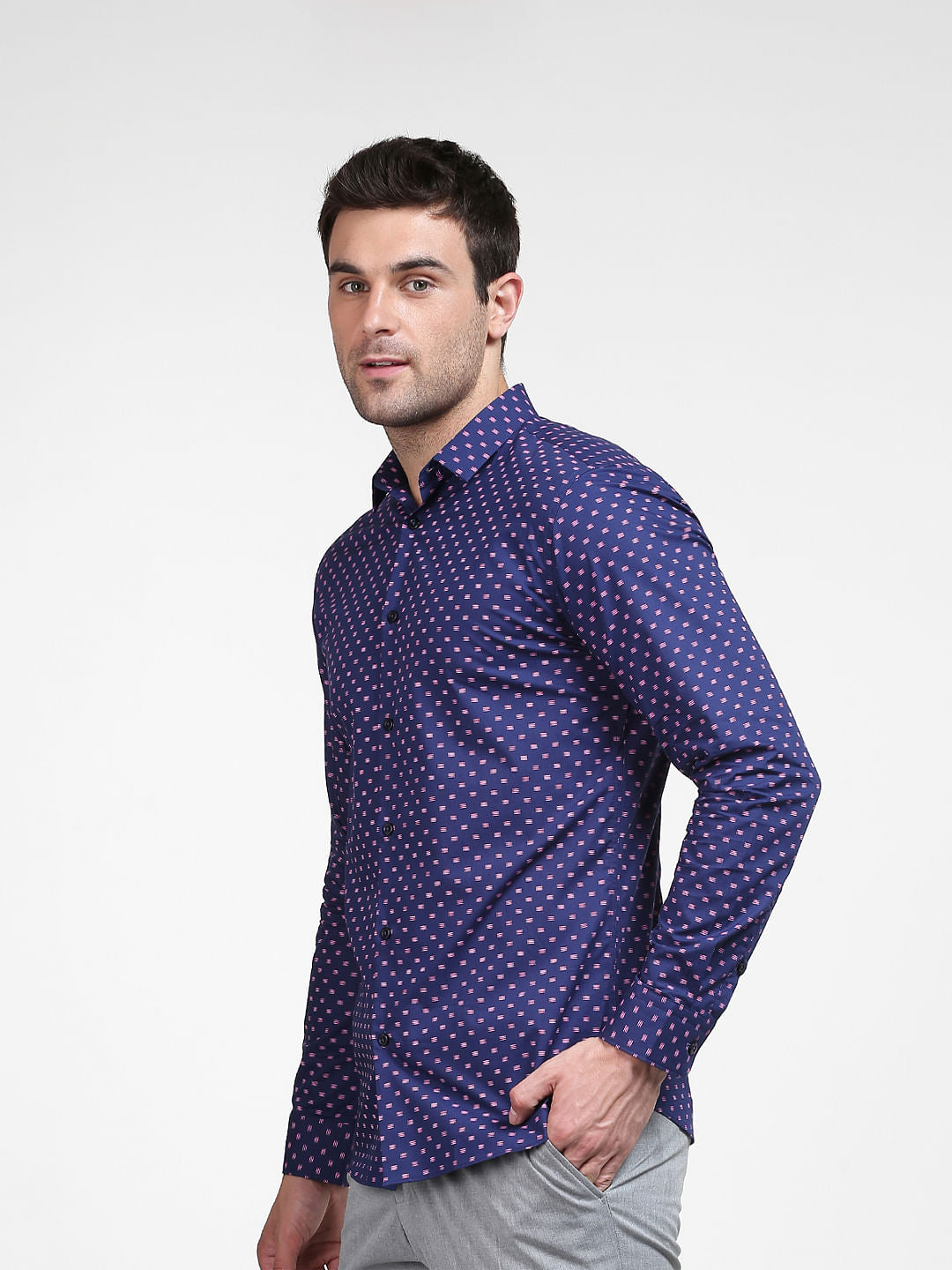 Blue Printed Full Sleeves Shirt