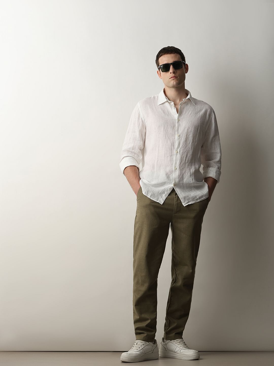 Dark Green Mid Rise Casual Pants