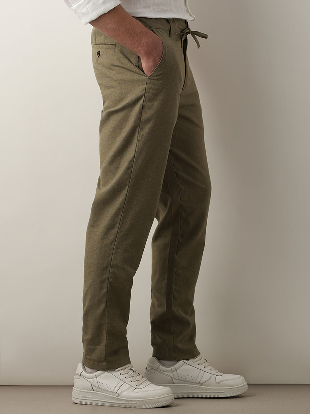 Dark Green Mid Rise Casual Pants