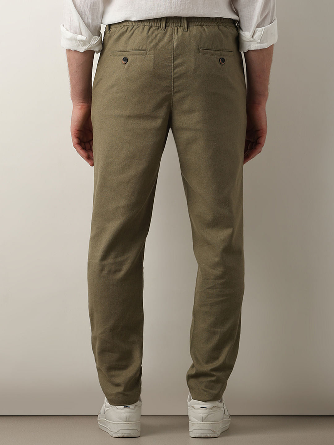 Dark Green Mid Rise Casual Pants