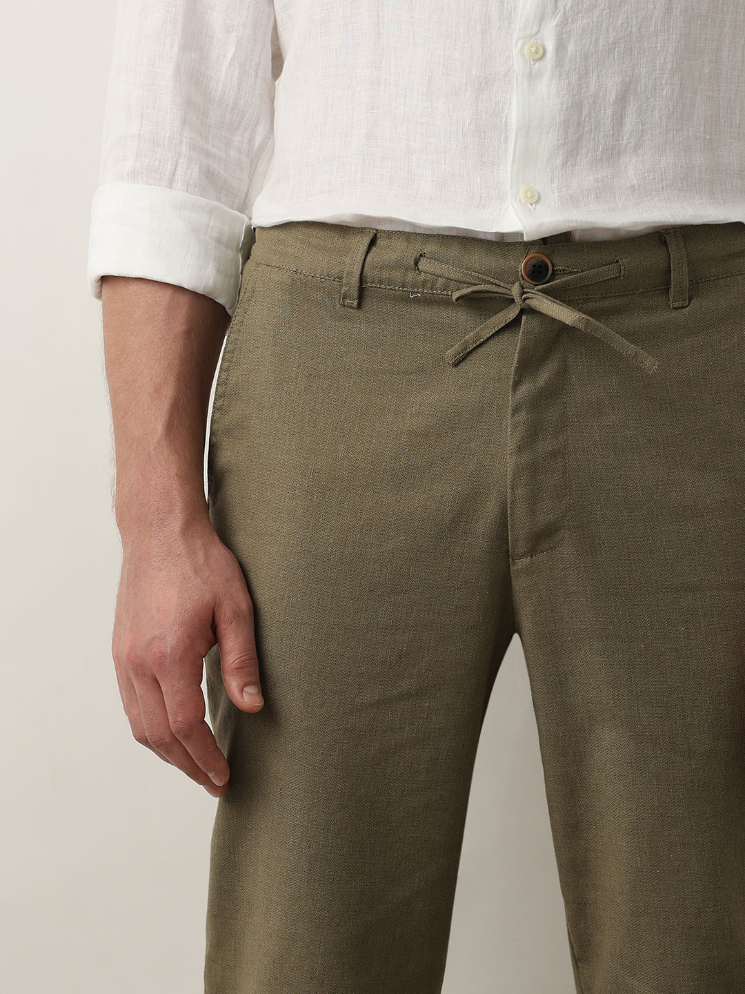 Dark Green Mid Rise Casual Pants