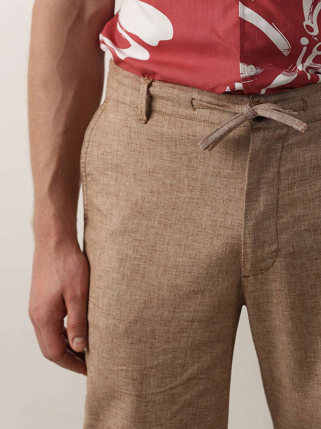 Brown Mid Rise Casual Pants