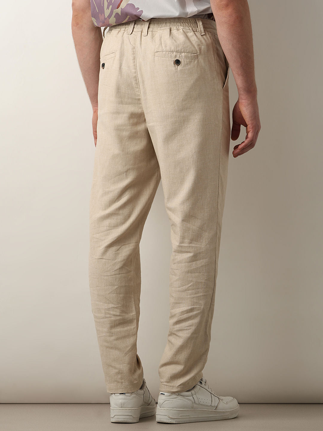 Beige Mid Rise Casual Pants