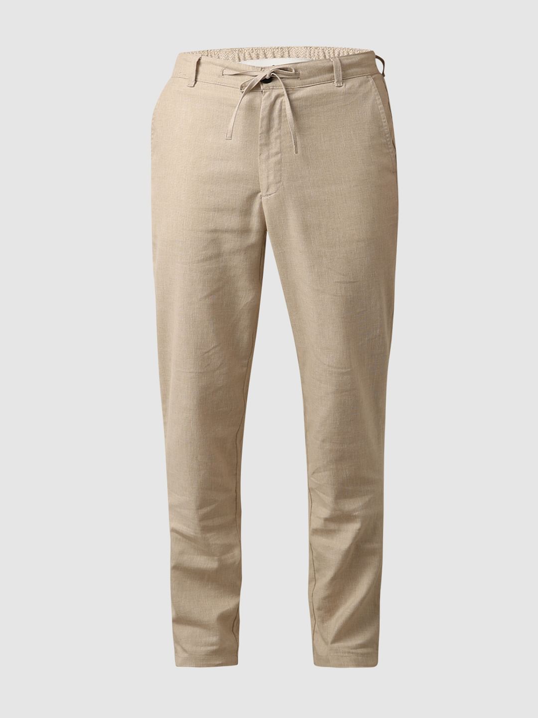 Beige Mid Rise Casual Pants
