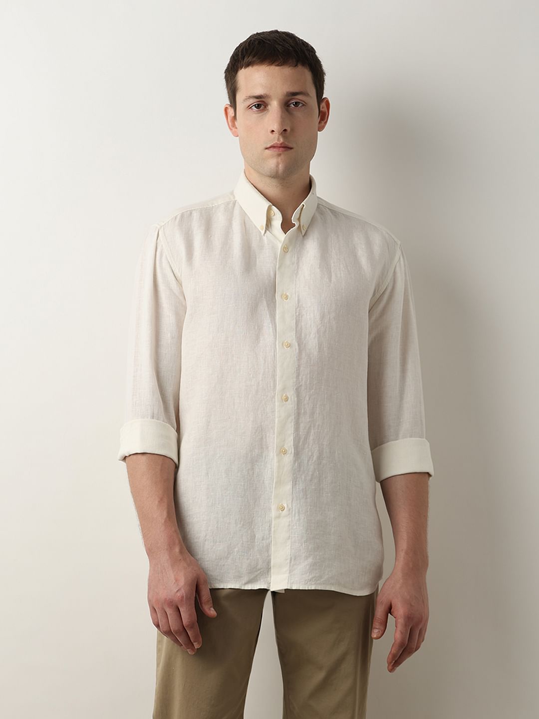 Beige Linen Full Sleeves Shirt
