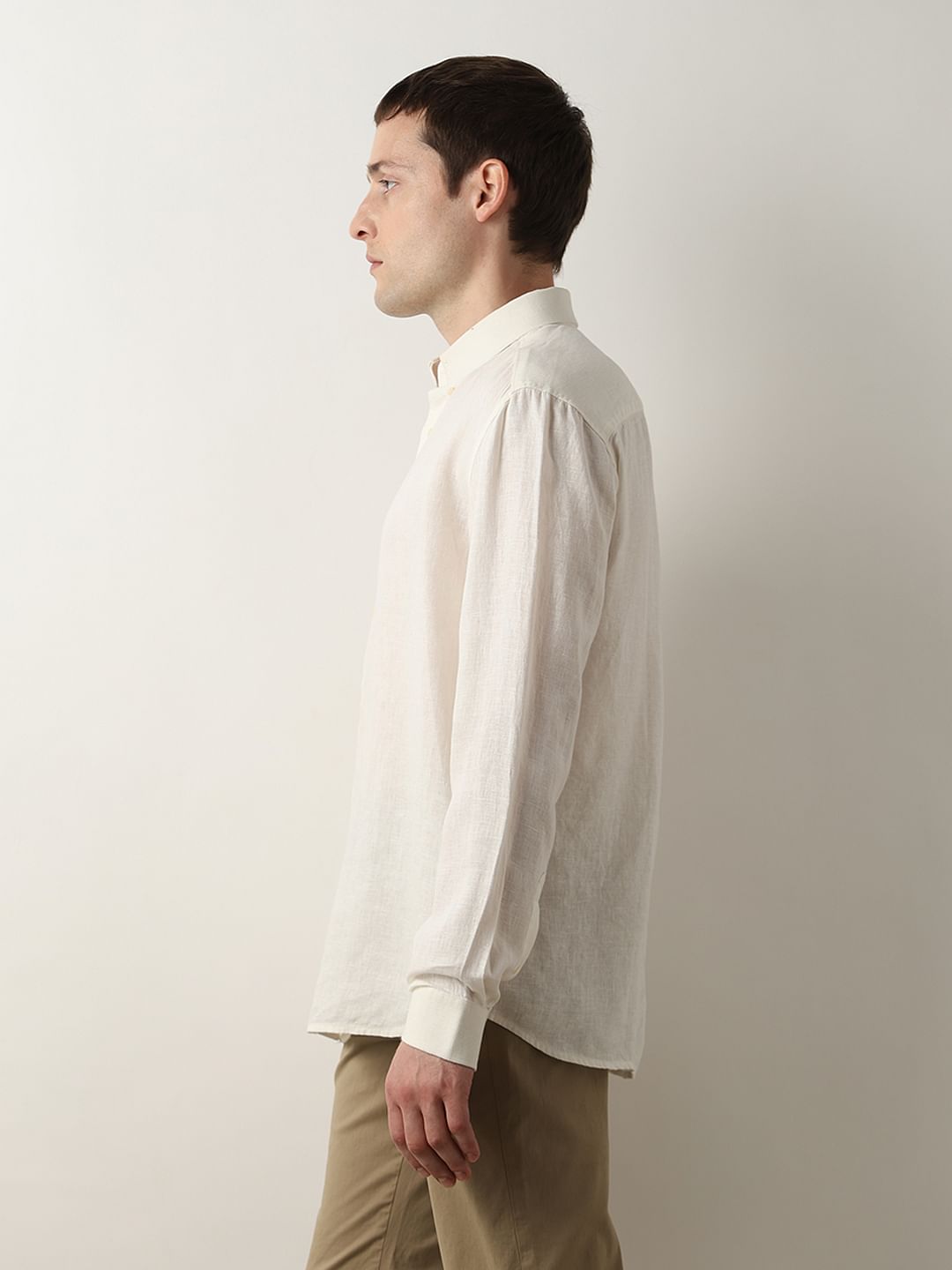 Beige Linen Full Sleeves Shirt