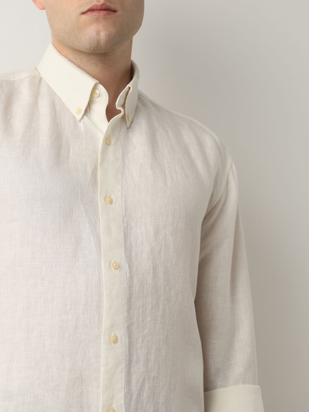 Beige Linen Full Sleeves Shirt