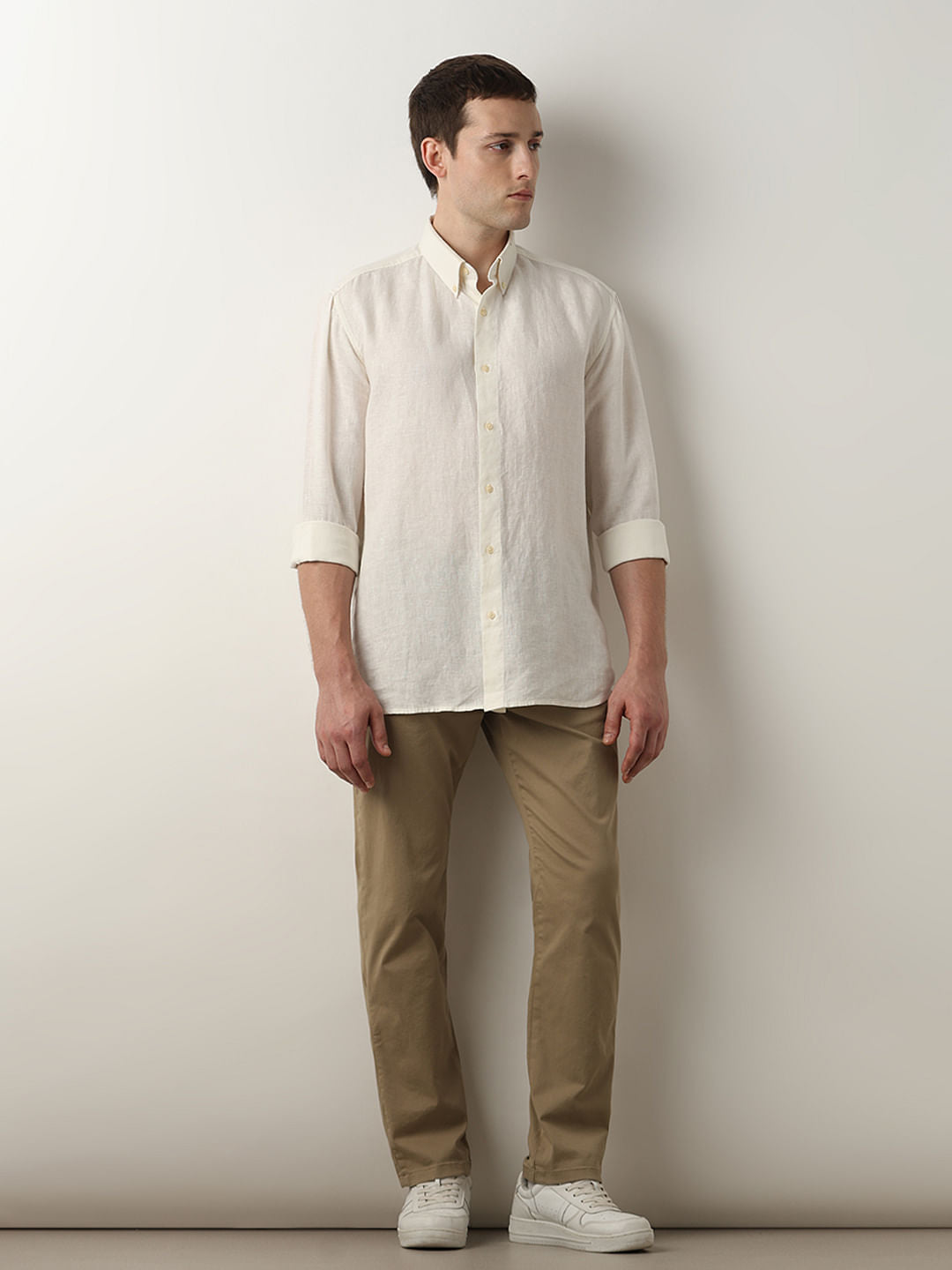 Beige Linen Full Sleeves Shirt
