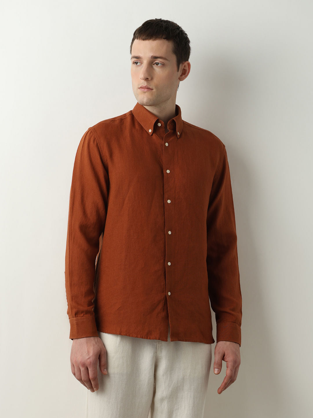 Brown Linen Full Sleeves Shirt