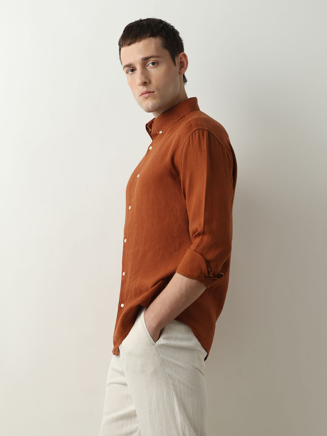 Brown Linen Full Sleeves Shirt