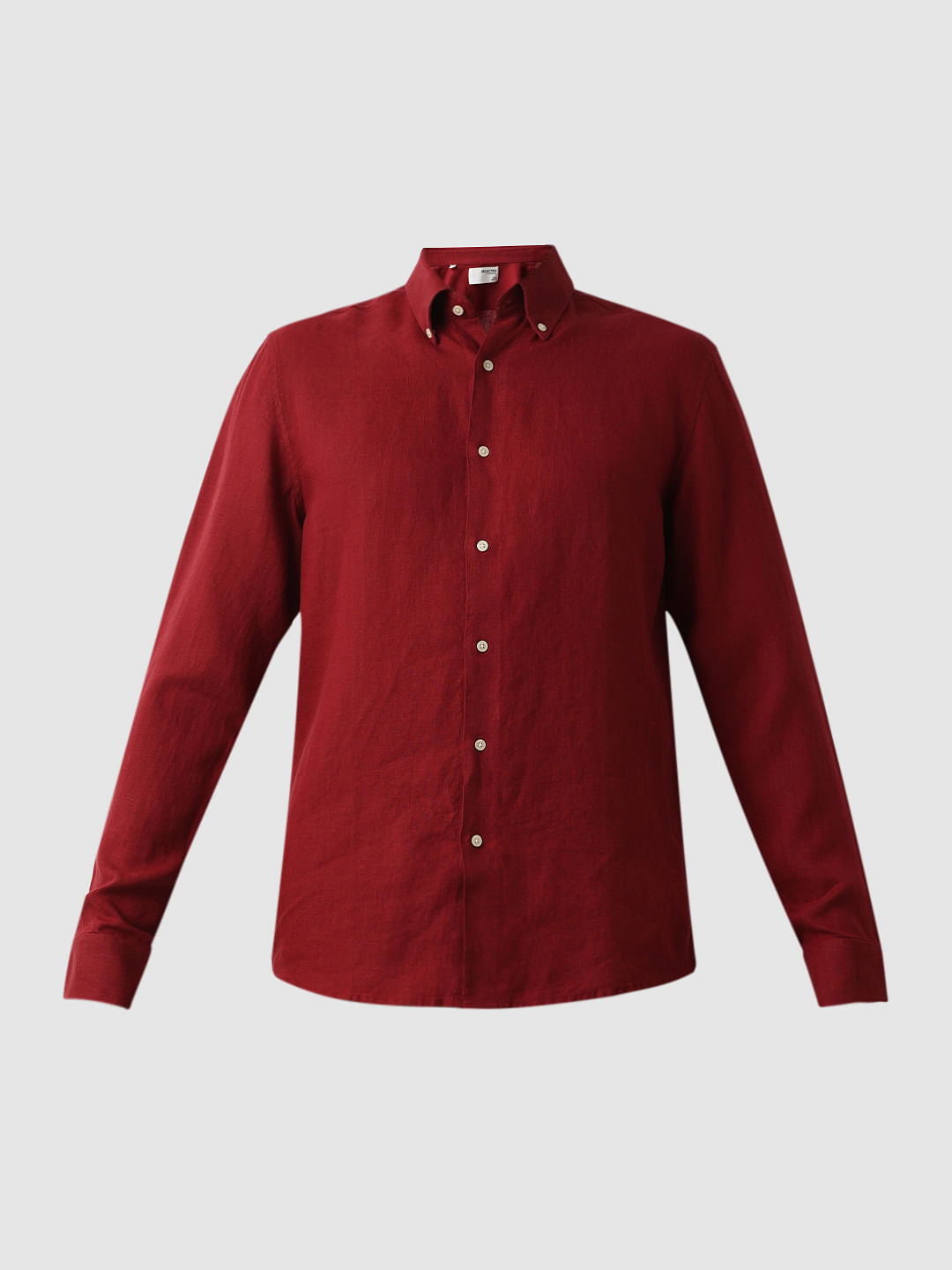 Dark Red Linen Full Sleeves Shirt