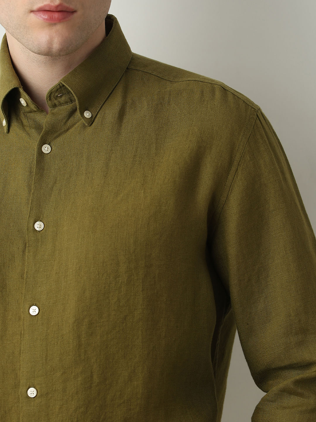 Dark Green Linen Full Sleeves Shirt