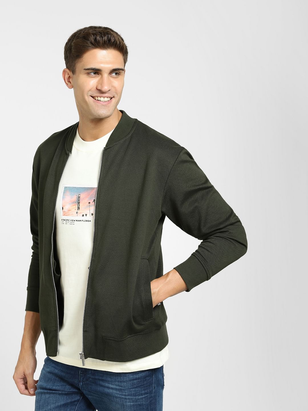 Dark Green Sweat Bomber Jacket