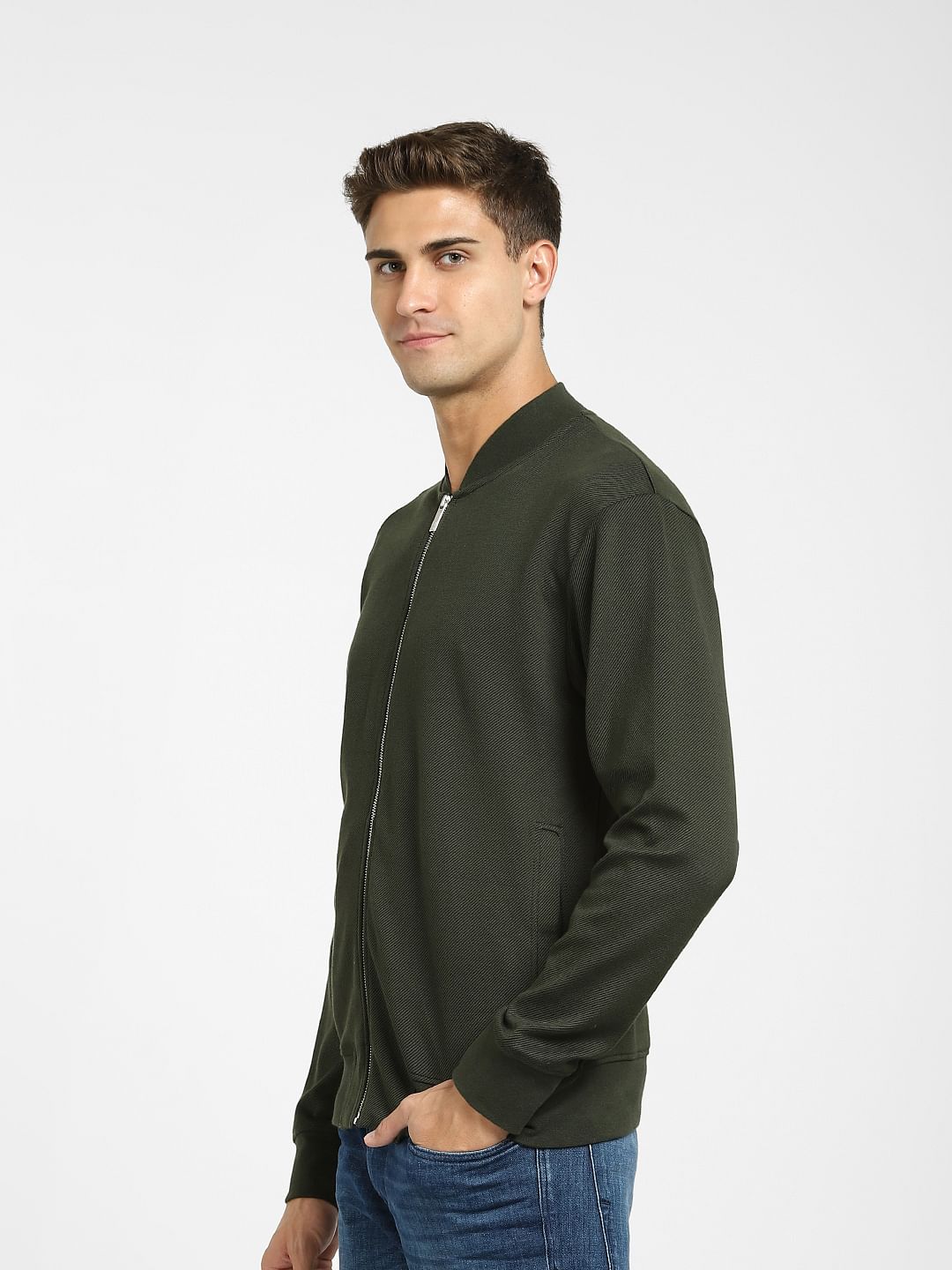 Dark Green Sweat Bomber Jacket