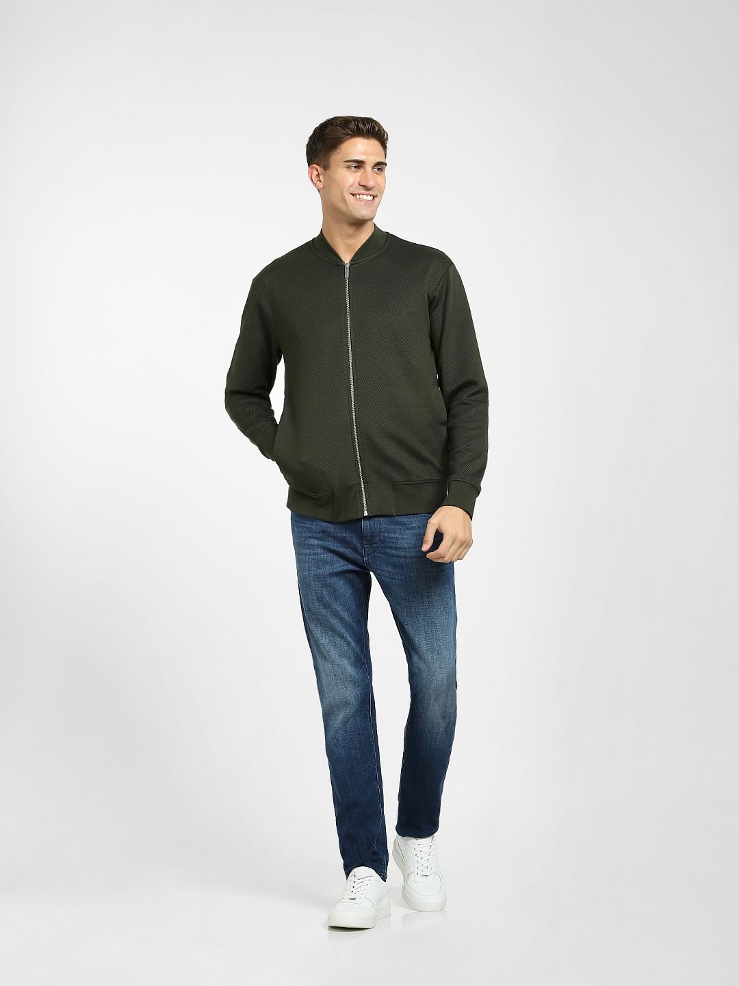 Dark Green Sweat Bomber Jacket