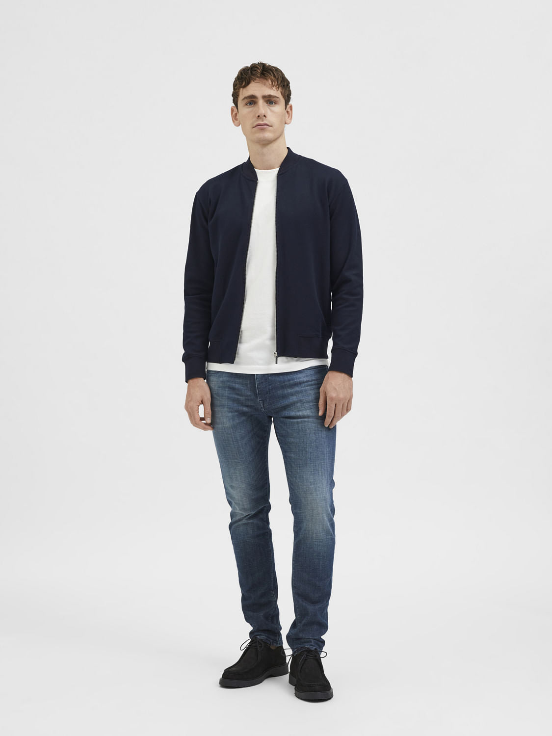 Dark Blue Sweat Bomber Jacket
