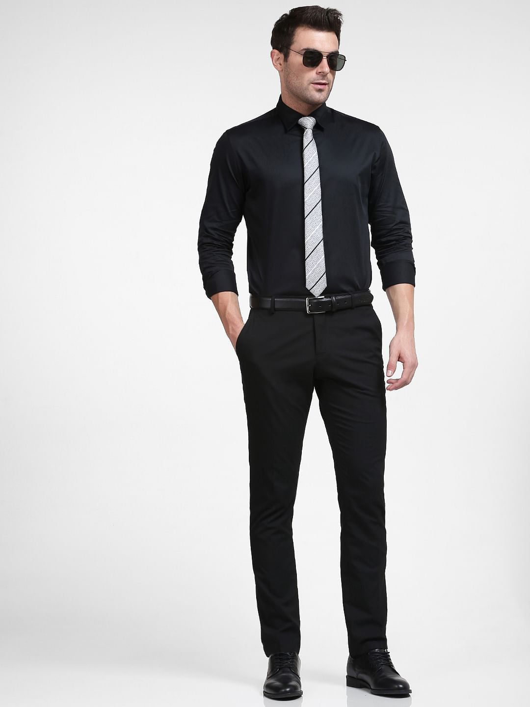 Black Cotton Full Sleeves Shirt