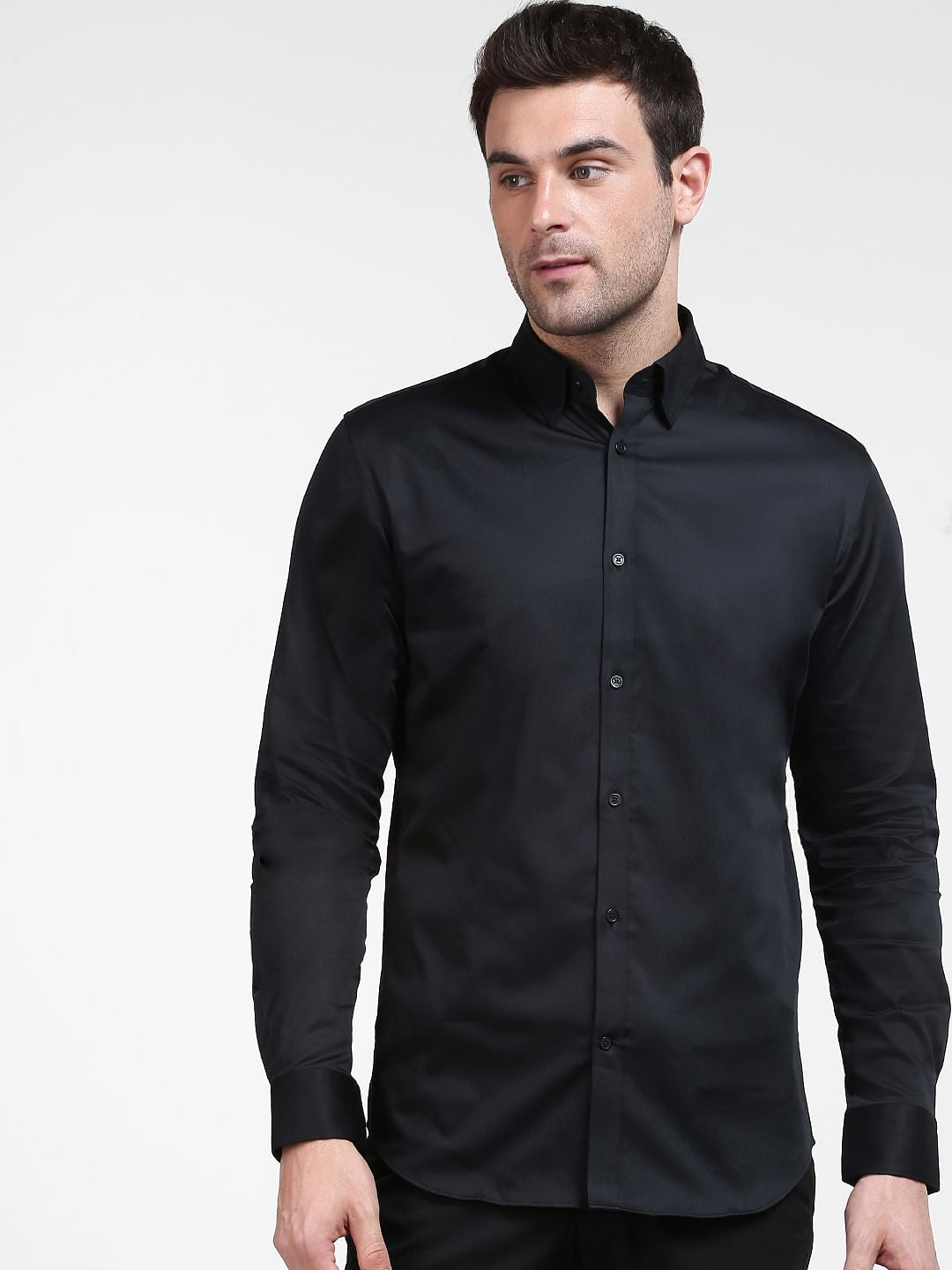 Black Cotton Full Sleeves Shirt