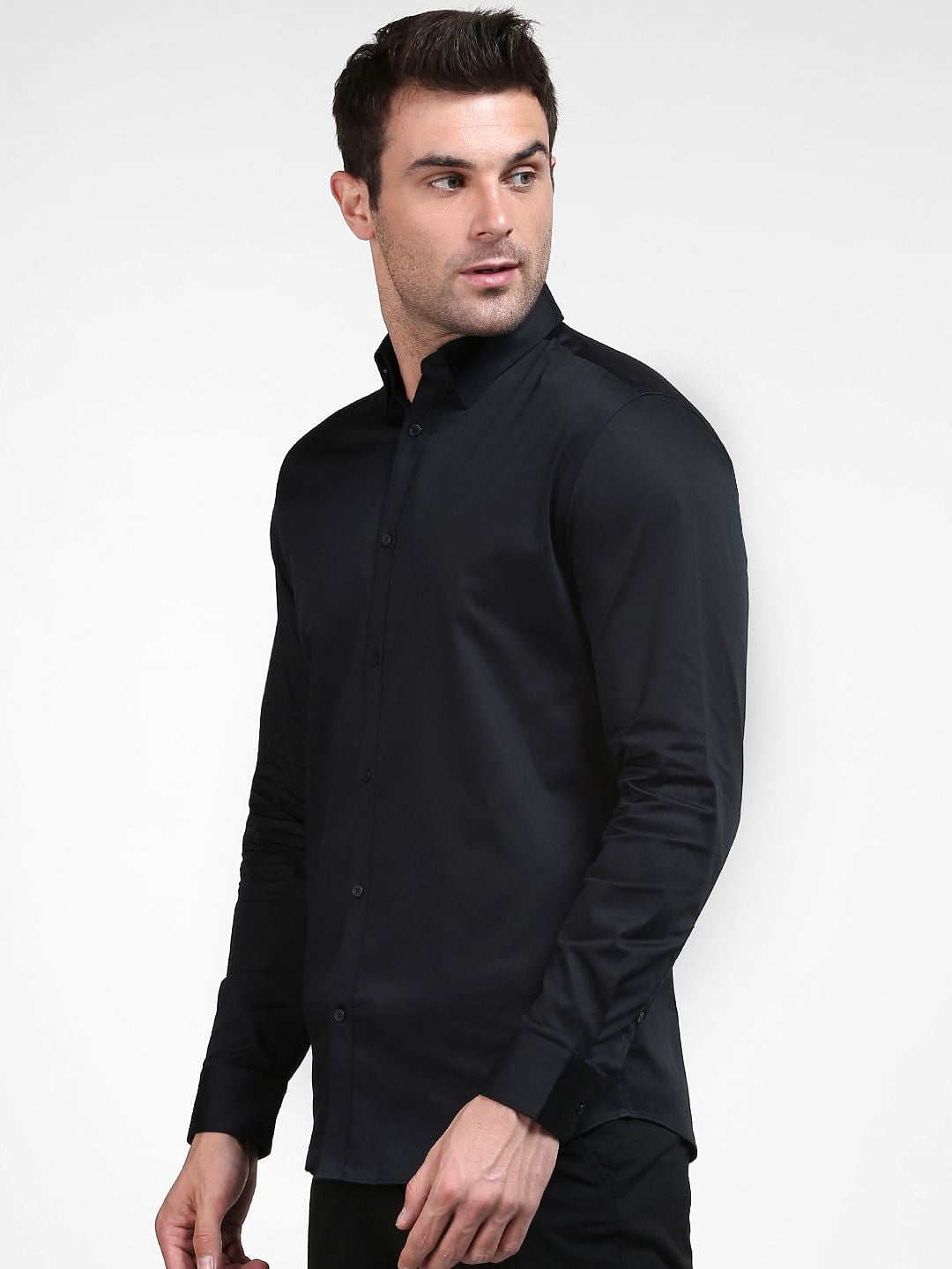 Black Cotton Full Sleeves Shirt