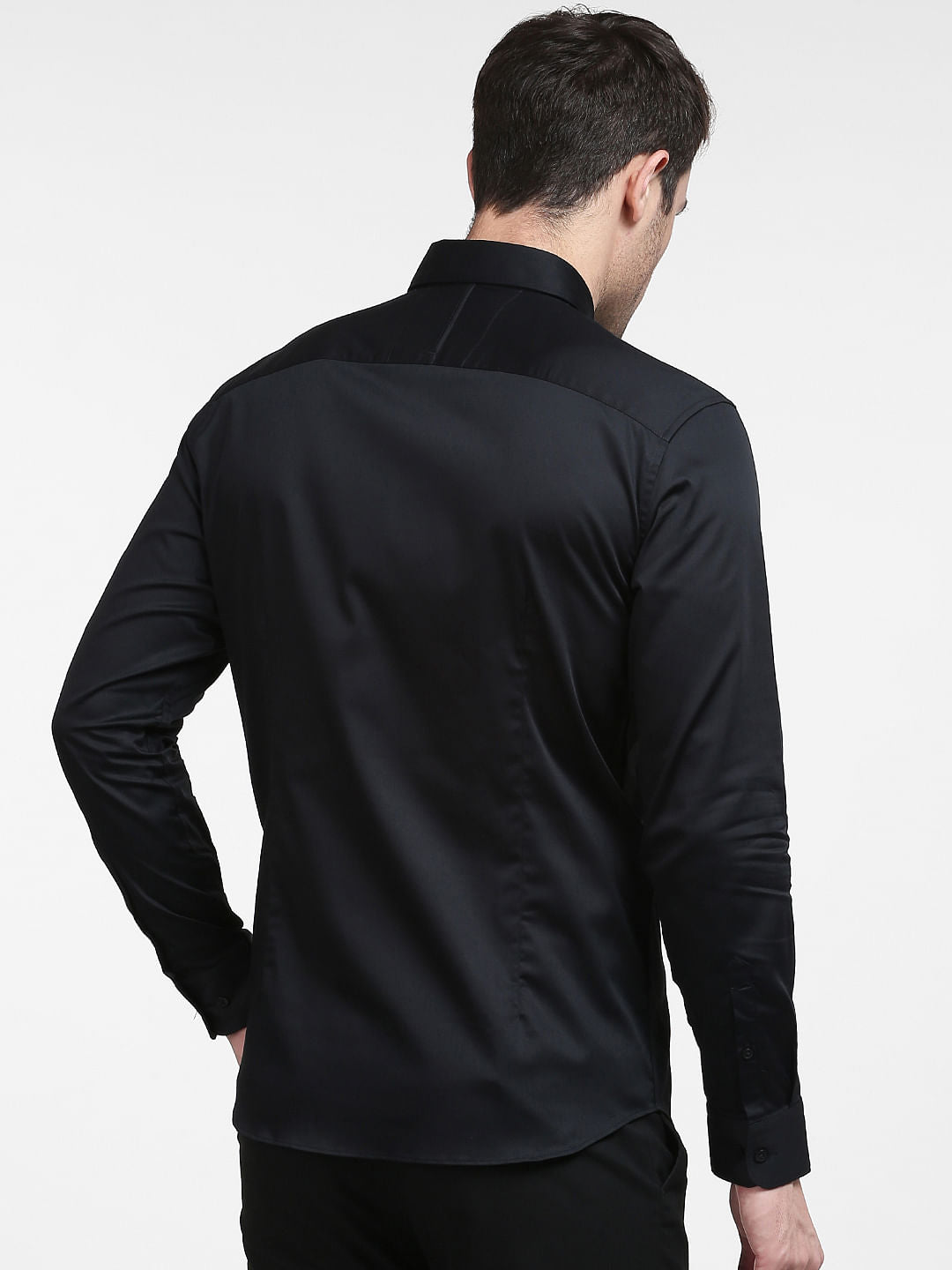 Black Cotton Full Sleeves Shirt