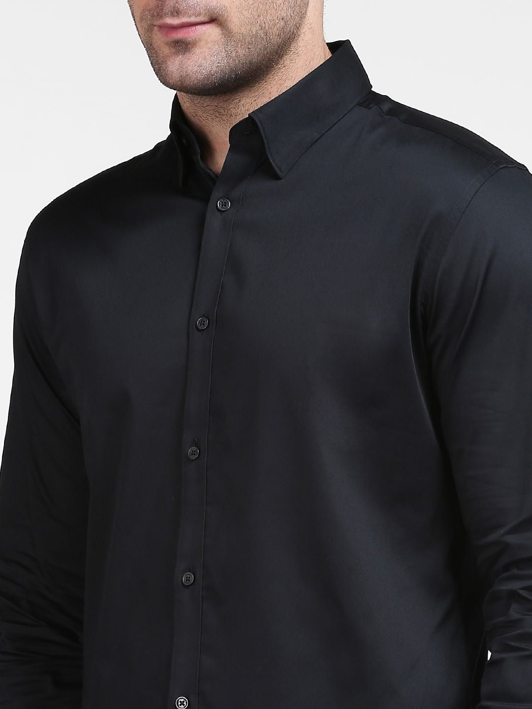 Black Cotton Full Sleeves Shirt