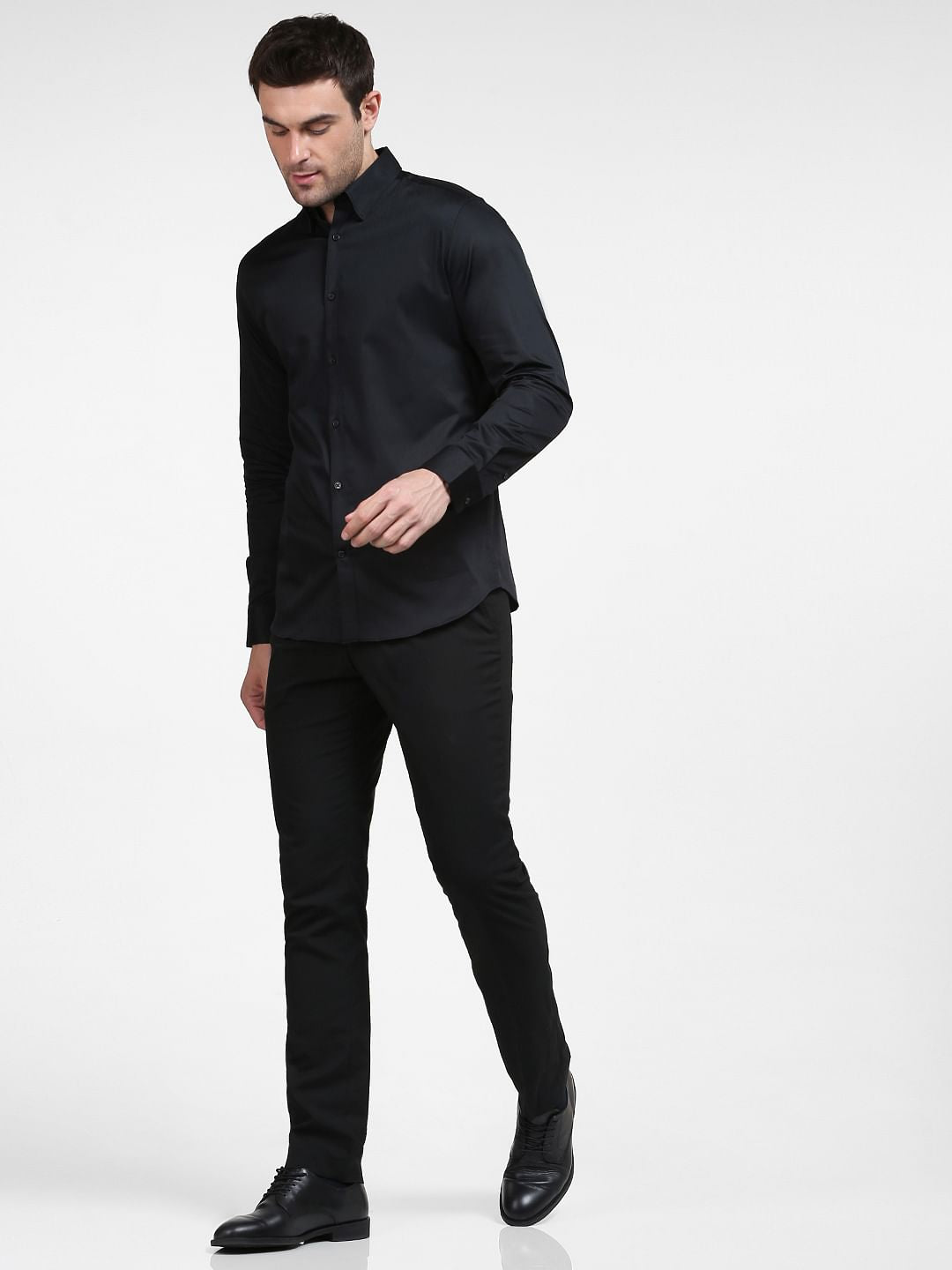 Black Cotton Full Sleeves Shirt