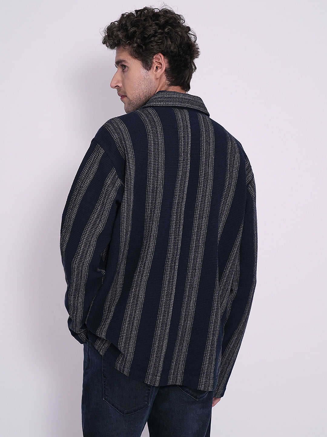 Blue Waffle Striped Overshirt