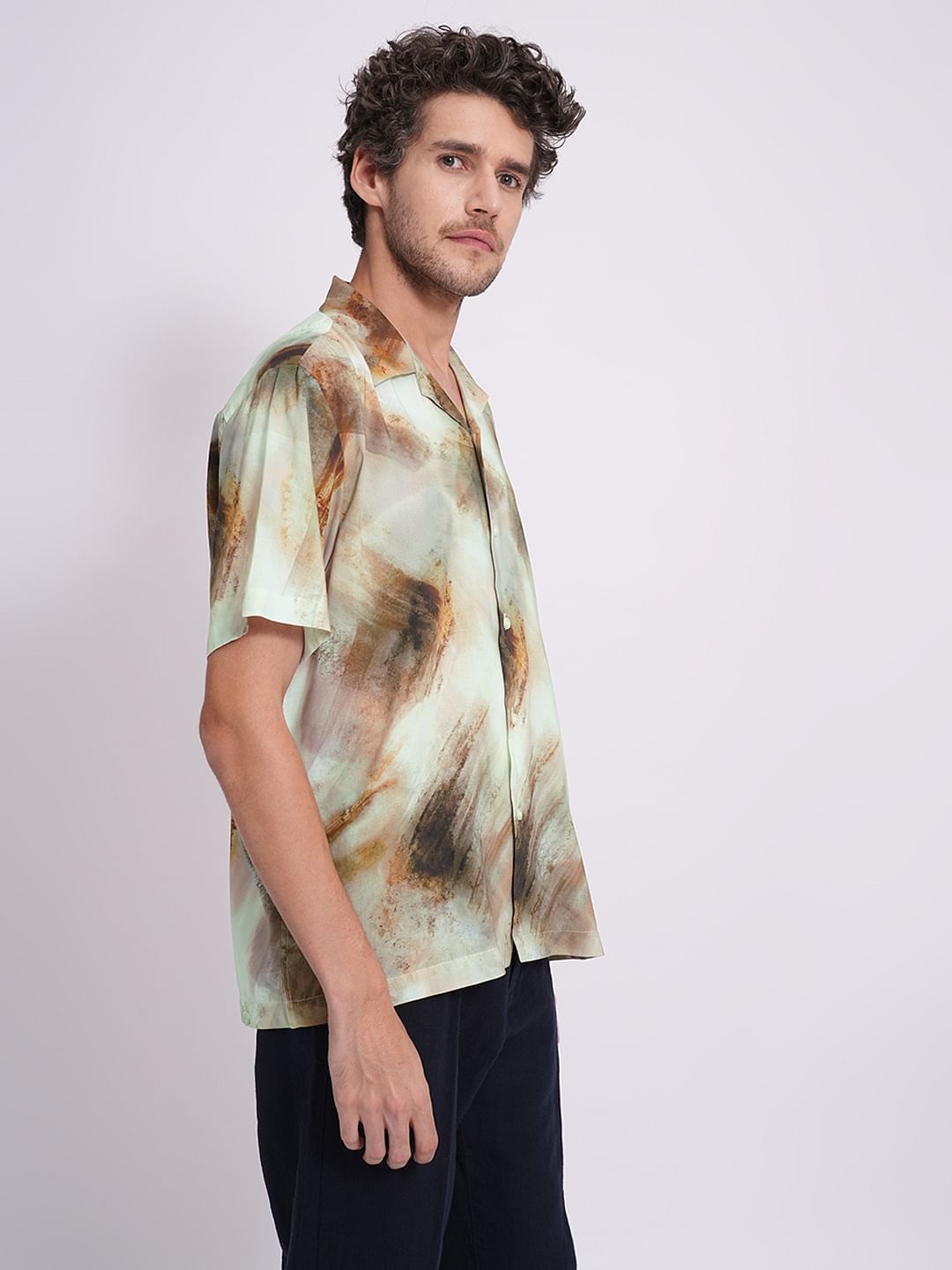 Beige Printed Organic Cotton Shirt