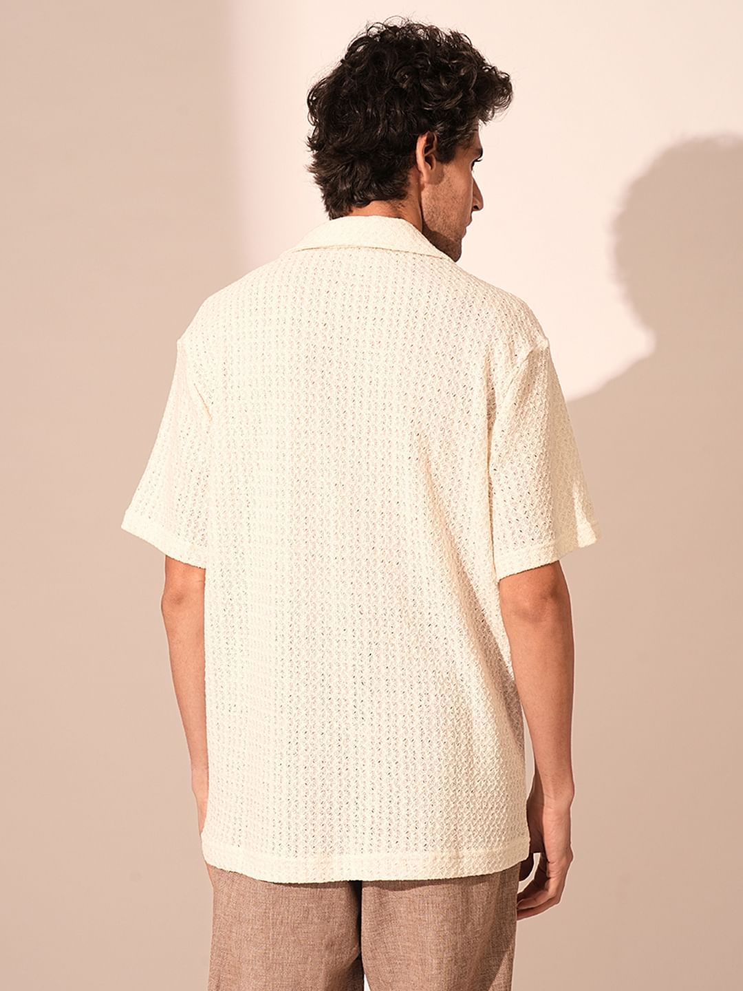 Beige Organic Cotton Jacquard Shirt