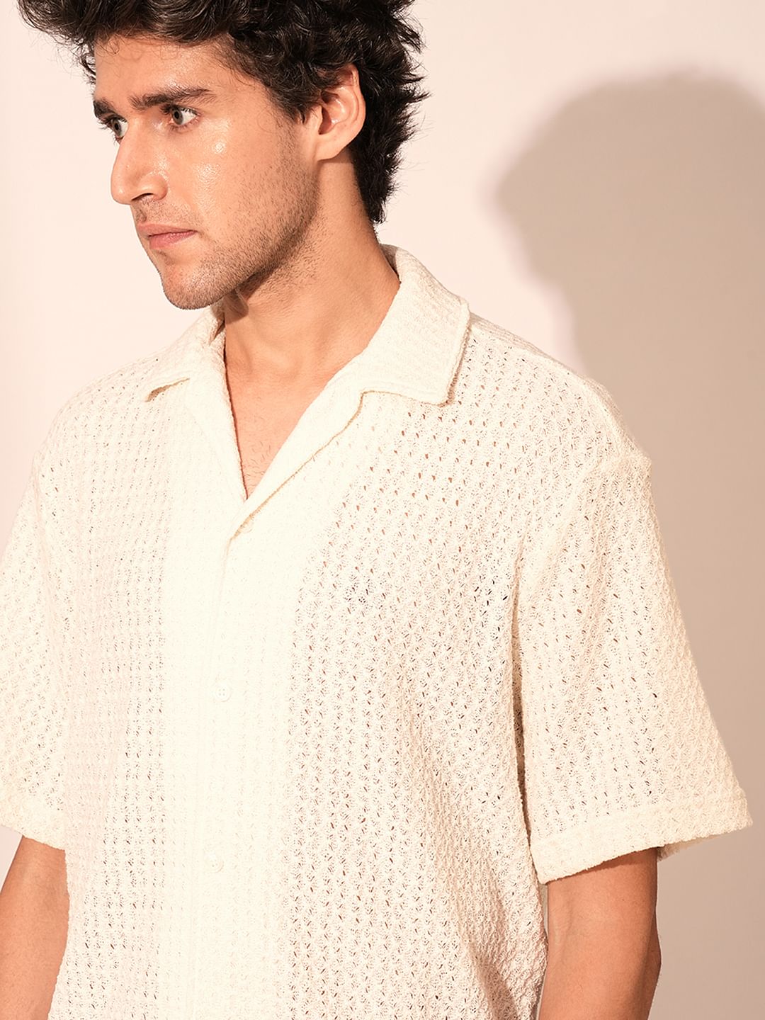 Beige Organic Cotton Jacquard Shirt