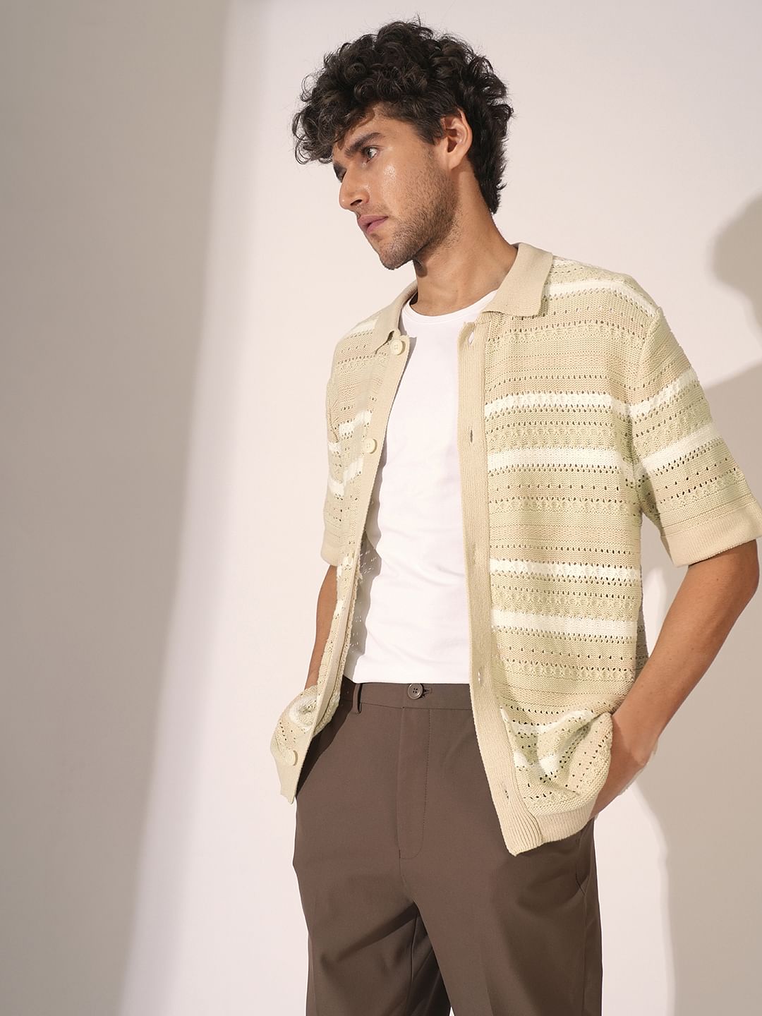 Beige Crochet Organic Cotton Polo