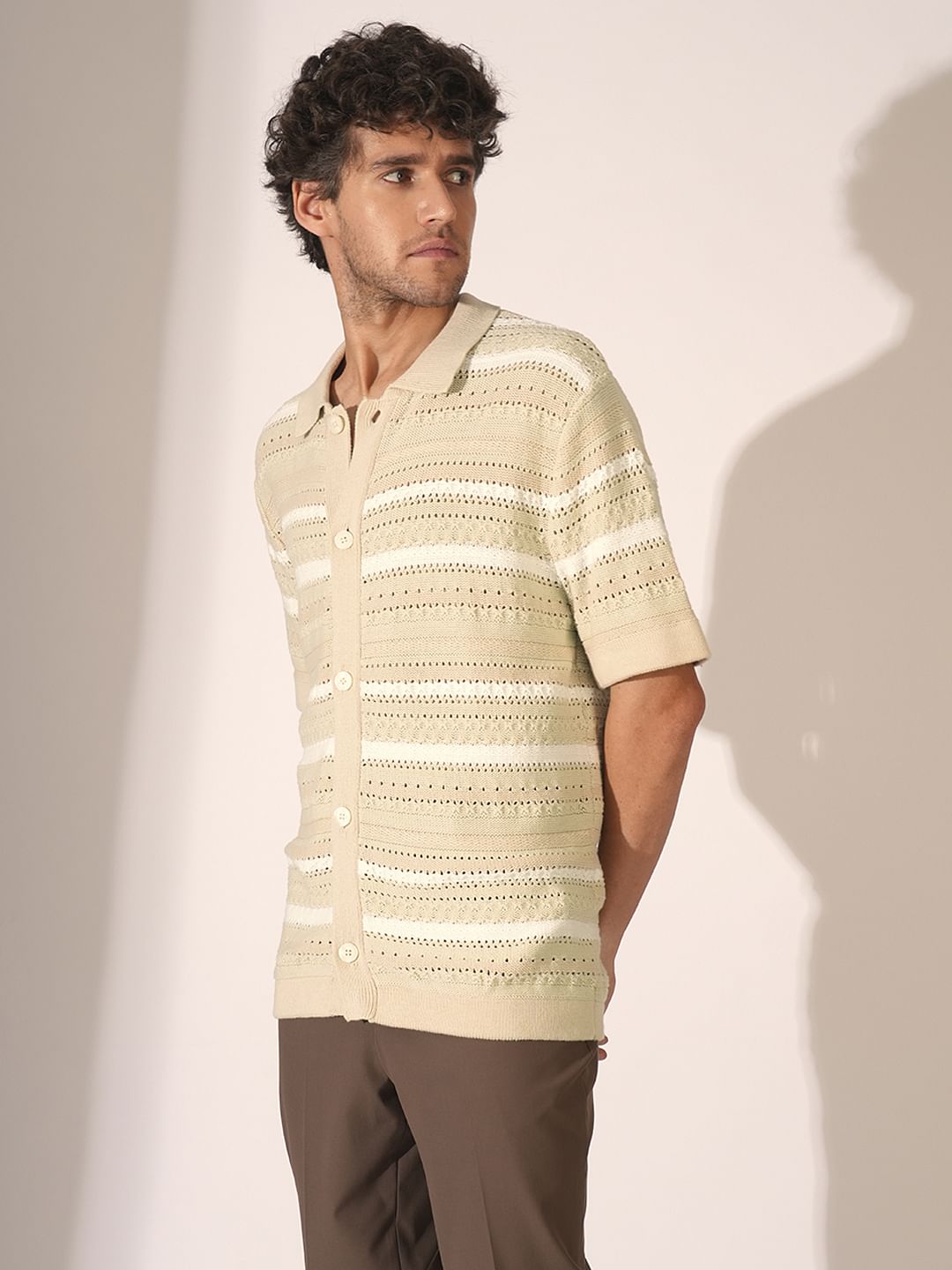 Beige Crochet Organic Cotton Polo