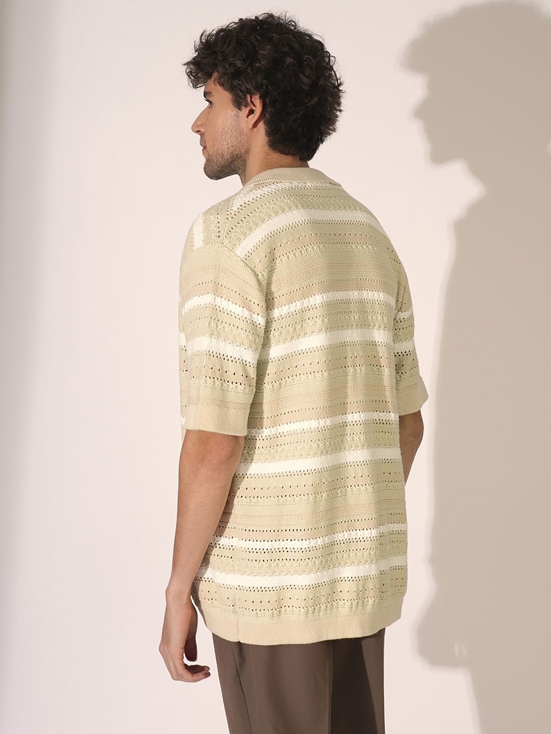 Beige Crochet Organic Cotton Polo