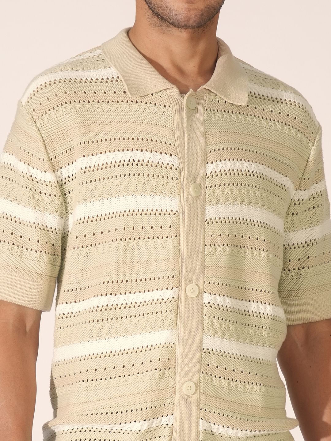 Beige Crochet Organic Cotton Polo