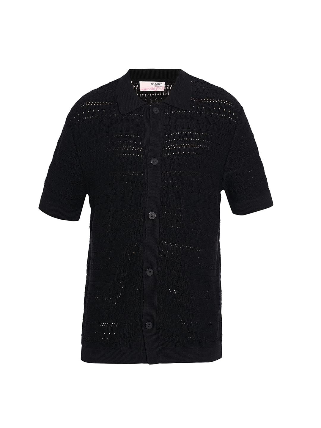 Black Crochet Organic Cotton Polo