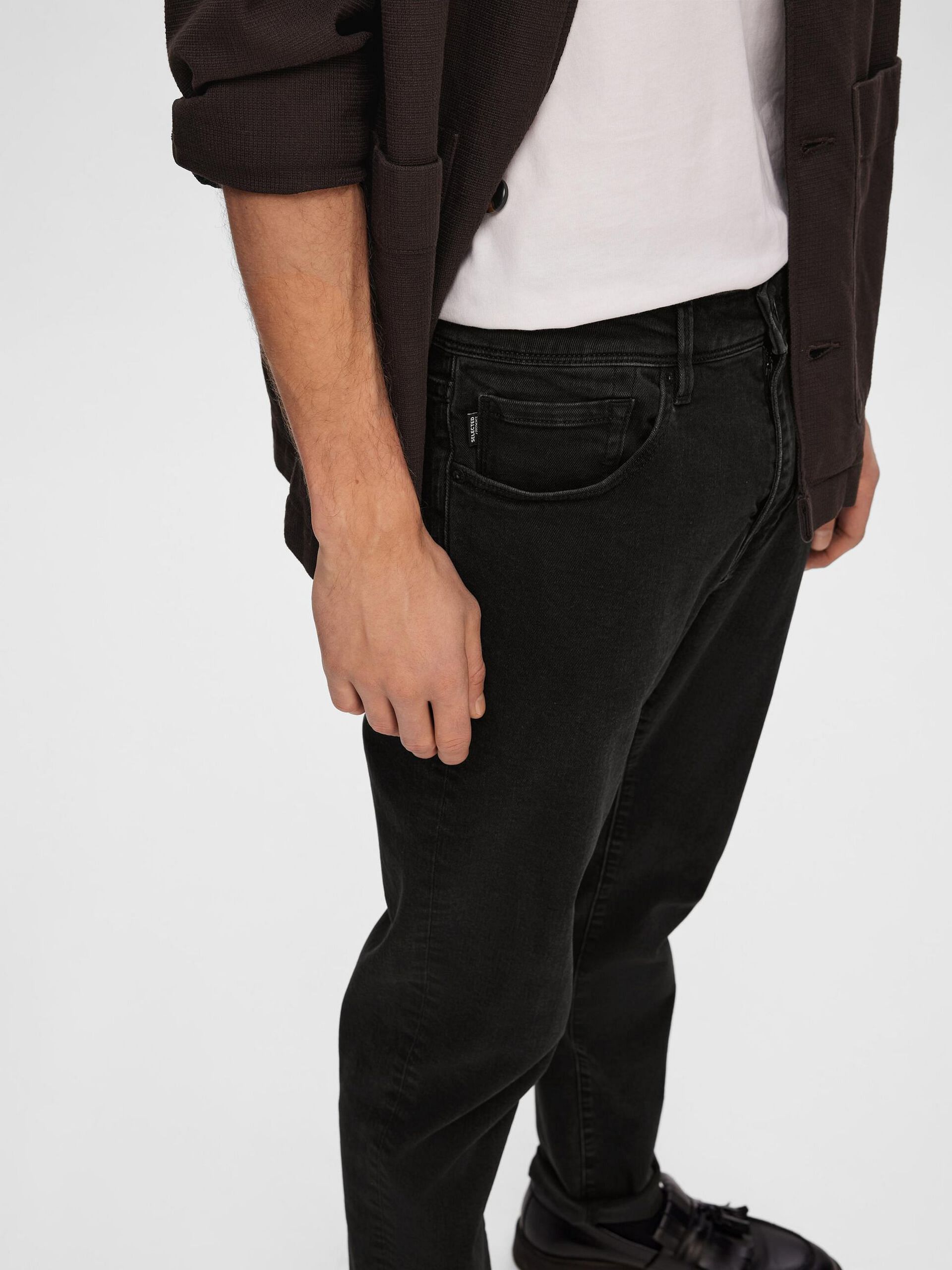 Black Mid Rise Leon Slim Jeans